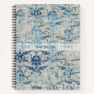 Erstellen Sie Ihre eigene Vintage-Blau-Damasken-No Notizbuch