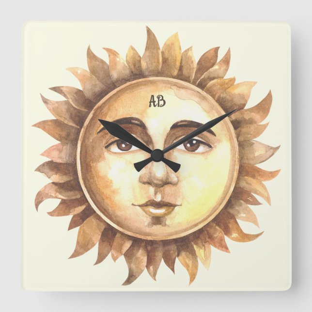 Erstellen Sie Ihre eigene volle Sonne Quadratische Wanduhr (Vorderseite)