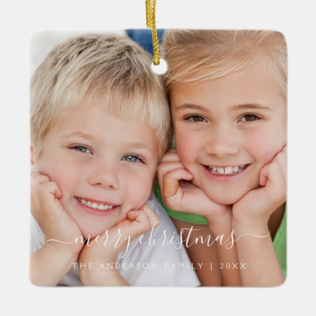 Erstellen Sie Ihre eigene Weihnachts-Familienfotov Keramikornament (Vorderseite)