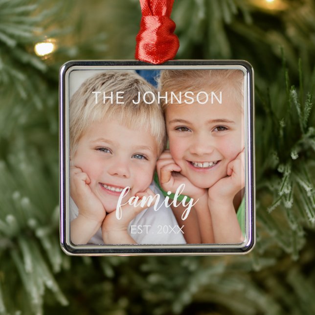 Erstellen Sie Ihre eigene Weihnachts-Familienfotov Ornament Aus Metall (Baum)