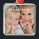 Erstellen Sie Ihre eigene Weihnachts-Familienfotov Ornament Aus Metall<br><div class="desc">Erstellen Sie Ihre eigene Weihnachtsfamilie Foto Template Ornament mit individuellem Bild macht ein perfektes Personalisiertes Weihnachtsgeschenk. Dieses moderne und elegante Weihnachtsschmuck aus dem Foto ist ein großartiges Geschenk für Großmutter,  Großvater,  Mutter oder Vater.</div>