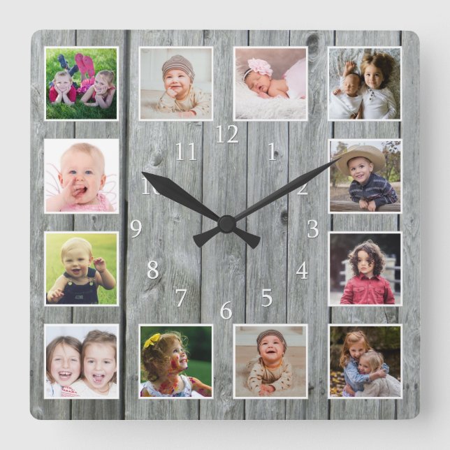 Erstellen Sie Ihre eigenen 12 Fotomaterial Rustika Quadratische Wanduhr (Vorderseite)
