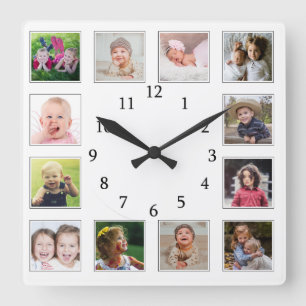 Erstellen Sie Ihre eigenen 12 Kinder Foto Collage  Quadratische Wanduhr