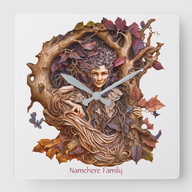 Erstellen Sie Ihre eigenen 3D-Imitate Bois Tree La Quadratische Wanduhr (Vorderseite)