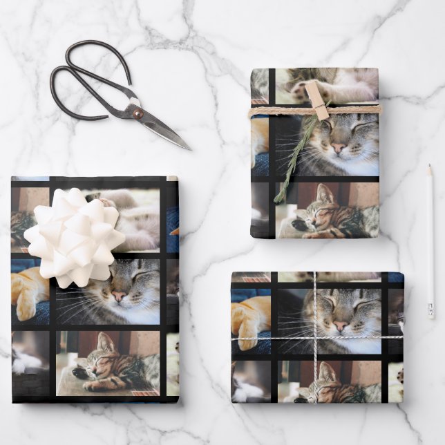 Erstellen Sie Ihre eigenen 5 Foto Collage Black Bo Geschenkpapier Set (Vorderseite)