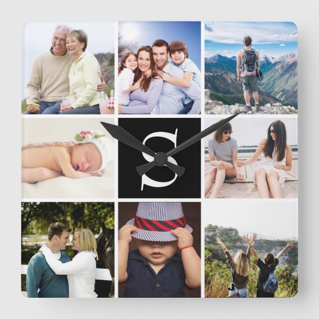 Erstellen Sie Ihre eigenen 8 Fotos Personalisiert Quadratische Wanduhr (Vorderseite)