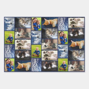 Erstellen Sie Ihre eigenen 9 Foto Collage Navy Blu Geschenkpapier Set