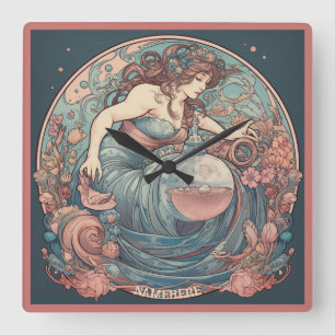 Erstellen Sie Ihre eigenen Art Nouveau Aquarius Zo Quadratische Wanduhr