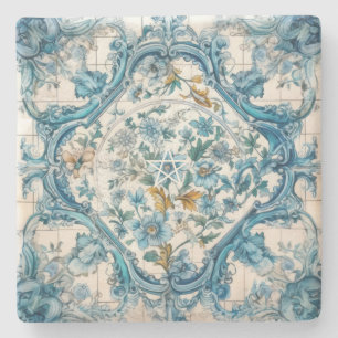 Erstellen Sie Ihre eigenen bemalten blauen Blumen Steinuntersetzer