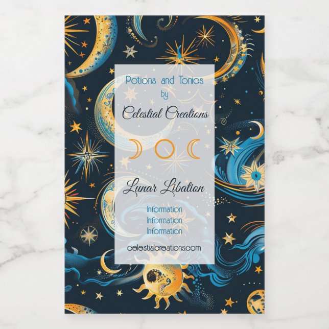 Erstellen Sie Ihre eigenen Blue & Gold Sun Moon &  Weinetikett (Einzelnes Label)