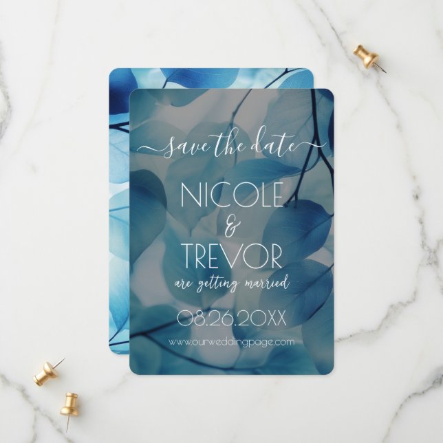 Erstellen Sie Ihre eigenen - Blue X-Ray-Blätter Save The Date (Vorderseite/Rückseite Beispiel)