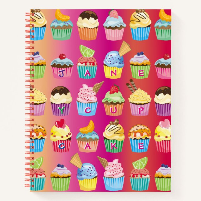 Erstellen Sie Ihre eigenen Cupcake Monogram Köstli Notizbuch (Vorderseite)