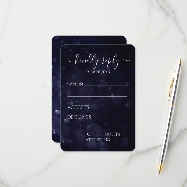 Erstellen Sie Ihre eigenen Deep Blue Bokeh Waters RSVP Karte (Vorderseite/Rückseite Beispiel)