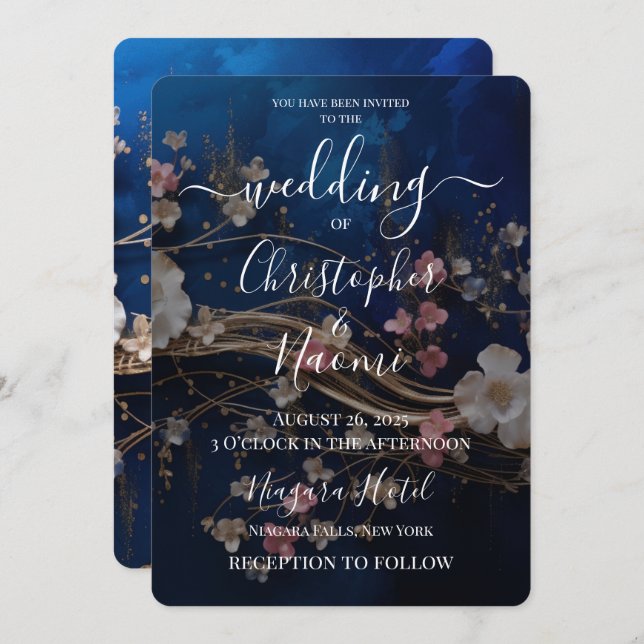 Erstellen Sie Ihre eigenen Deep Blue Scatter-Blume Einladung (Vorne/Hinten)