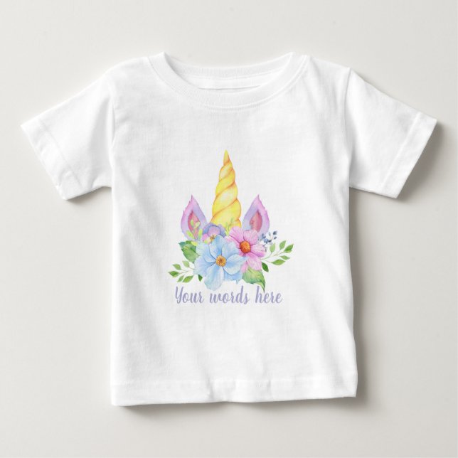 Erstellen Sie Ihre eigenen Einhornhörner & Blume Baby T-shirt (Vorderseite)