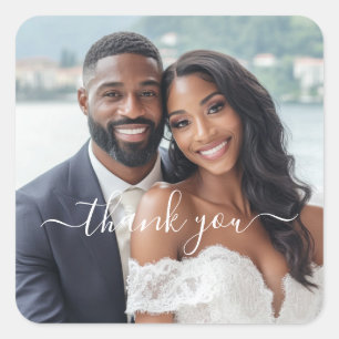 Erstellen Sie Ihre eigenen Foto-Hochzeits-Dankesch Quadratischer Aufkleber