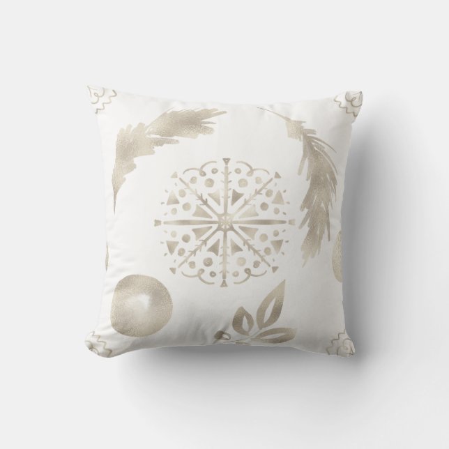 Erstellen Sie Ihre eigenen Gold Snowflakes & Feath Kissen (Vorderseite)