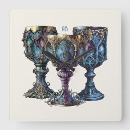 Erstellen Sie Ihre eigenen goldgeputzten blauen Sk Quadratische Wanduhr