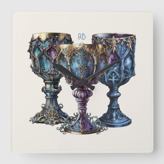 Erstellen Sie Ihre eigenen goldgeputzten blauen Sk Quadratische Wanduhr (Vorderseite)