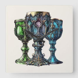 Erstellen Sie Ihre eigenen gotischen grünen und bl Quadratische Wanduhr