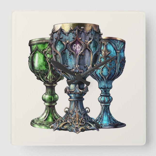 Erstellen Sie Ihre eigenen gotischen grünen und bl Quadratische Wanduhr (Vorderseite)