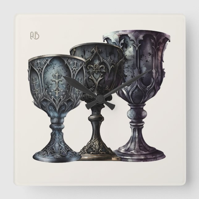 Erstellen Sie Ihre eigenen gotischen schwarzen Kha Quadratische Wanduhr (Vorderseite)