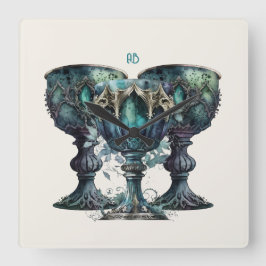 Erstellen Sie Ihre eigenen grünen gotischen Chalic Quadratische Wanduhr