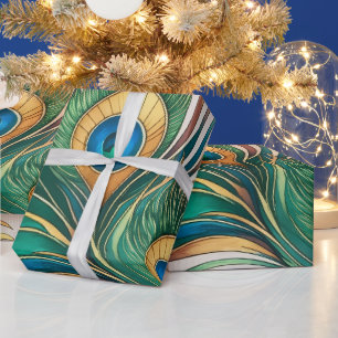 Erstellen Sie Ihre eigenen grünen Pfauenfedern Geschenkpapier