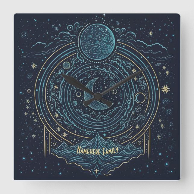 Erstellen Sie Ihre eigenen Himmelsmonde und -berge Quadratische Wanduhr (Vorderseite)