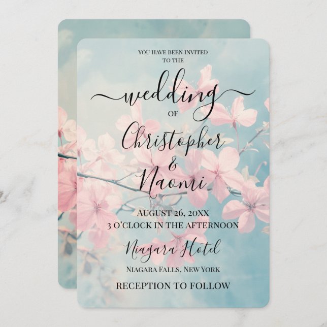 Erstellen Sie Ihre eigenen Hübschen, rosa Baumblüt Einladung (Vorne/Hinten)