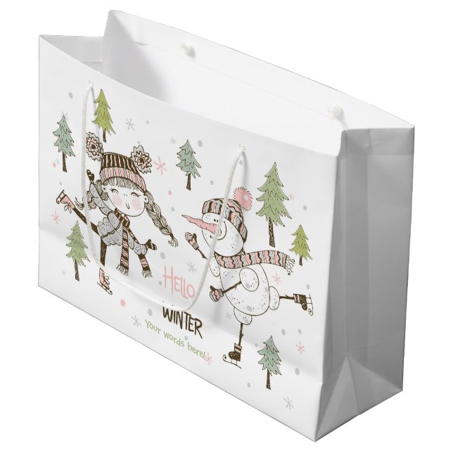 Erstellen Sie Ihre eigenen Ice Skaten Winter Frien Große Geschenktüte (Vorderseite Schrägansicht)