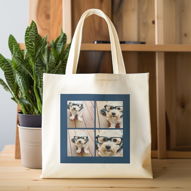Erstellen Sie Ihre eigenen Instagram Collage Navy  Tragetasche (Personalized tote bag - photo collage)
