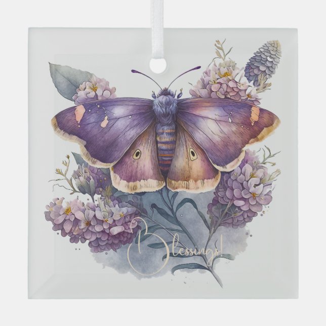 Erstellen Sie Ihre eigenen Lila Motten und Wildblu Ornament Aus Glas (Vorderseite)