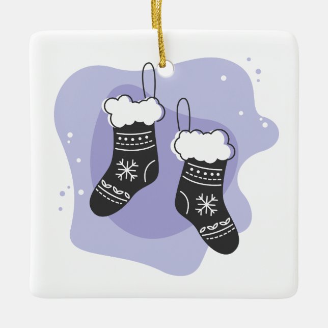 Erstellen Sie Ihre eigenen Lila Strümpfe Weihnacht Keramikornament (Vorderseite)