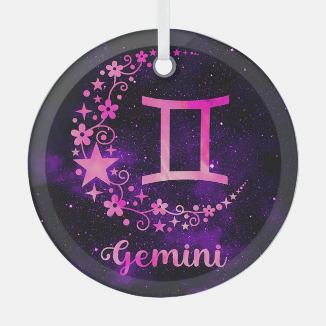 Erstellen Sie Ihre eigenen Lila Zodiac Gemini Zodi Ornament Aus Glas (Vorderseite)