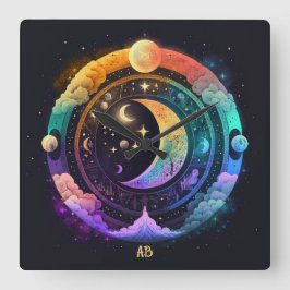 Erstellen Sie Ihre eigenen magischen Regenbogenmon Quadratische Wanduhr