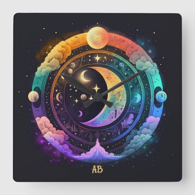 Erstellen Sie Ihre eigenen magischen Regenbogenmon Quadratische Wanduhr (Vorderseite)