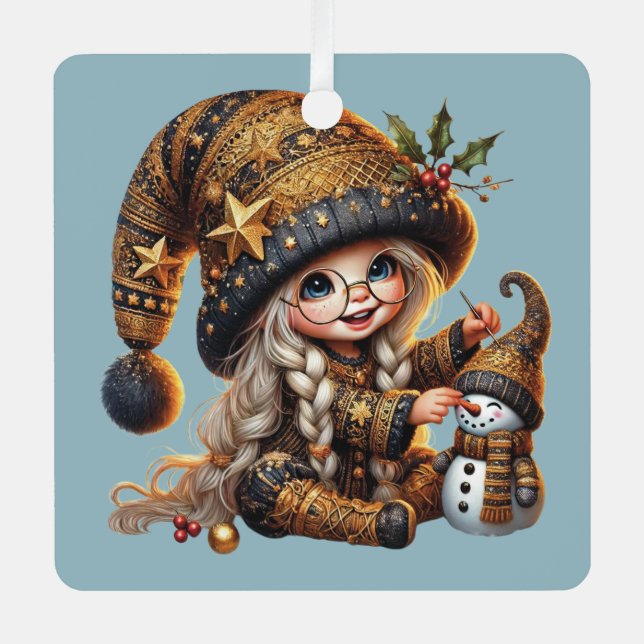 Erstellen Sie Ihre eigenen magischen Weihnachtsgno Ornament Aus Metall (Vorderseite)