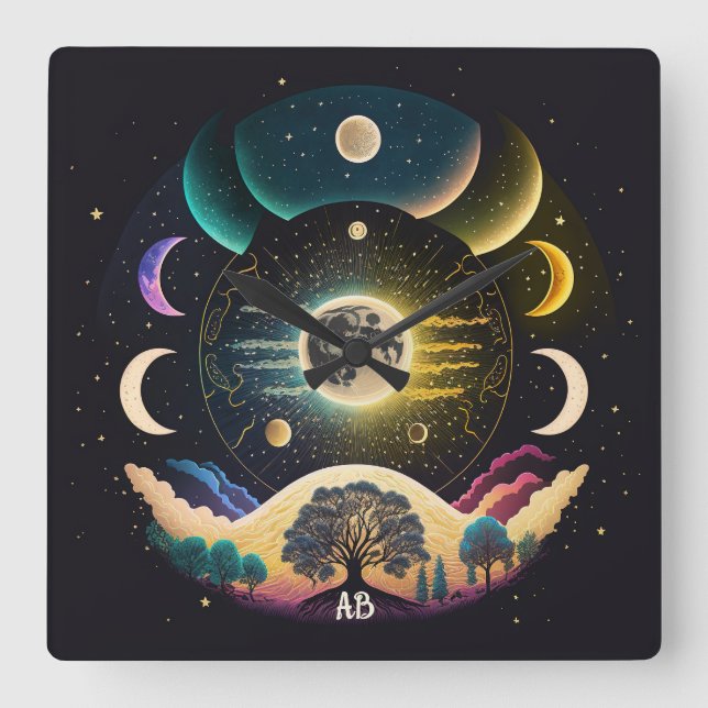 Erstellen Sie Ihre eigenen mystischen Sonic Moon W Quadratische Wanduhr (Vorderseite)
