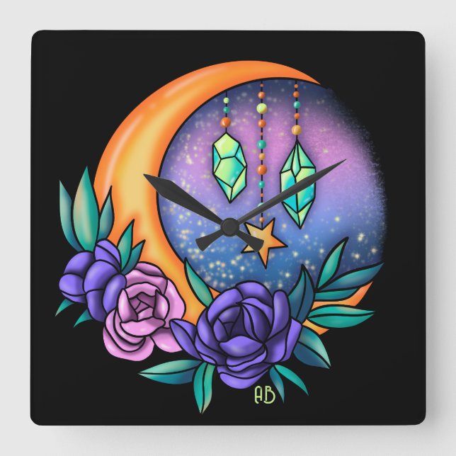 Erstellen Sie Ihre eigenen Niedlichen Kristalle, M Quadratische Wanduhr (Vorderseite)