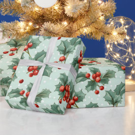 Erstellen Sie Ihre eigenen Polka Dots & Red Holly  Geschenkpapier
