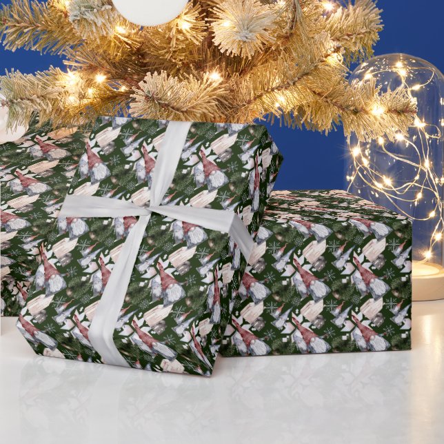 Erstellen Sie Ihre eigenen Red & Gold Hyge Gnomes  Geschenkpapier (Feiertage)