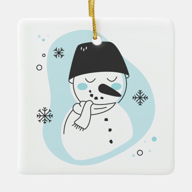Erstellen Sie Ihre eigenen Retro Snowman Blue Weih Keramikornament (Vorderseite)