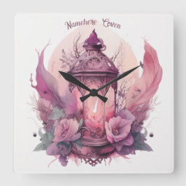 Erstellen Sie Ihre eigenen rosa Laterne und Rose Quadratische Wanduhr