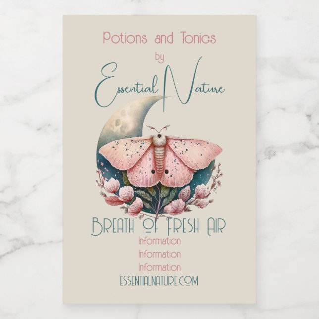 Erstellen Sie Ihre eigenen rosa Mondmotten und Blu Lebensmitteletikett (Einzelnes Label)