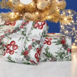 Erstellen Sie Ihre eigenen Roten Holen & Pinecones Geschenkpapier