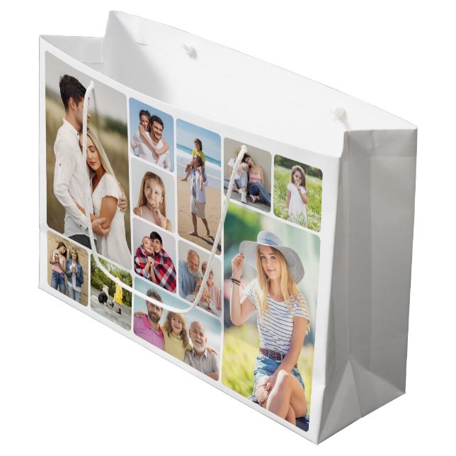 Erstellen Sie Ihre eigenen Rundecken 12 FotoCollag Große Geschenktüte (Vorderseite Schrägansicht)