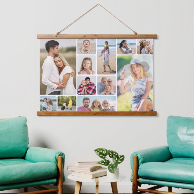 Erstellen Sie Ihre eigenen Rundecken 12 FotoCollag Wandteppich Mit Holzrahmen (Wohnzimmer)