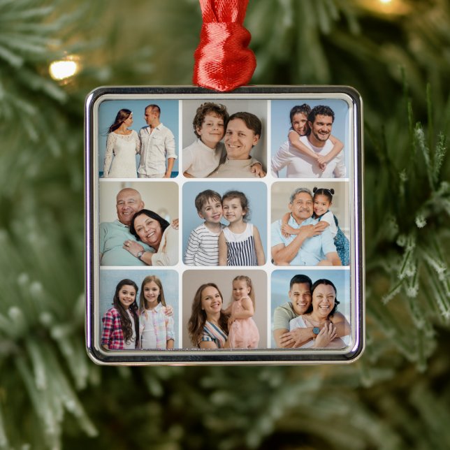 Erstellen Sie Ihre eigenen Rundecken 9 FotoCollage Ornament Aus Metall (Baum)