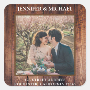 Erstellen Sie Ihre eigenen rustikalen Holz Foto Ho Quadratischer Aufkleber